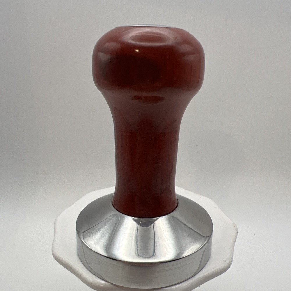 58mm Espresso Coffee Tamper Red Wood Handle Stainless Steel Flat Base Barista